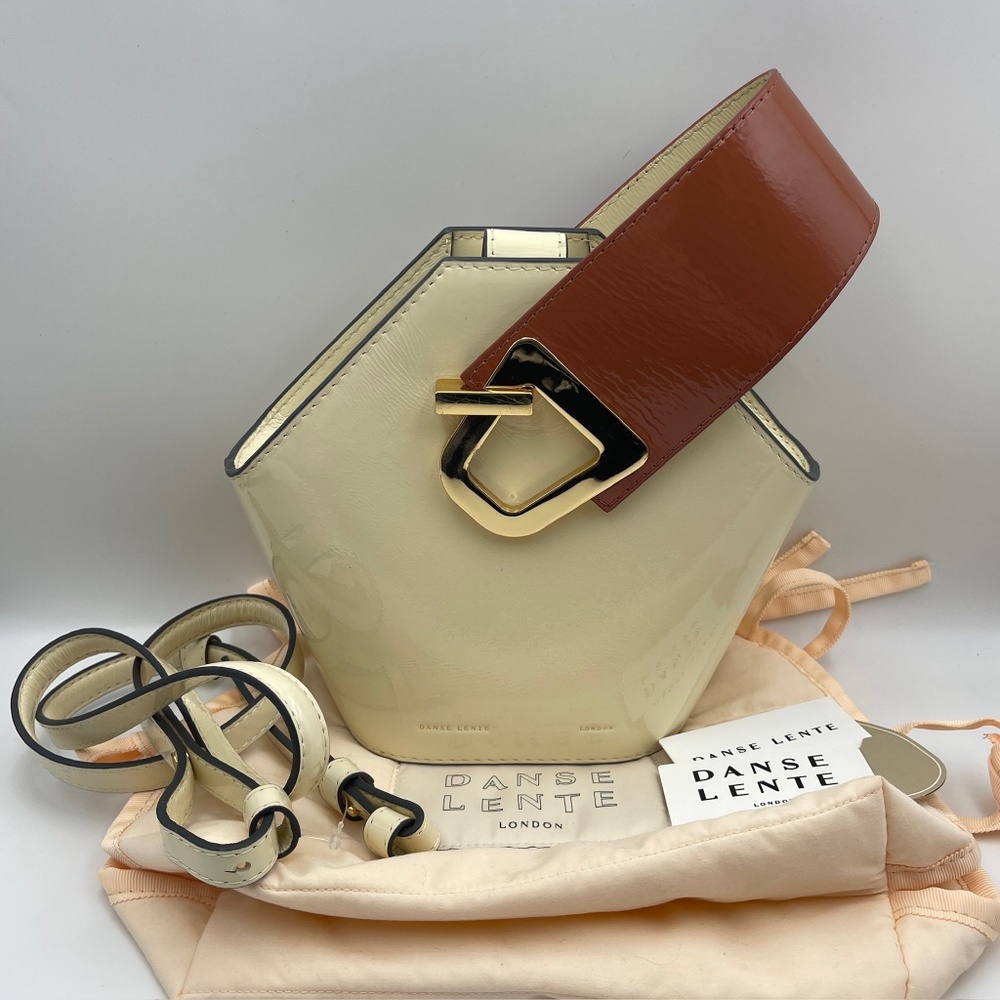 Danse Lente Full Set Mini Johnny Patent Leather Hexagonal Bucket Bag beige